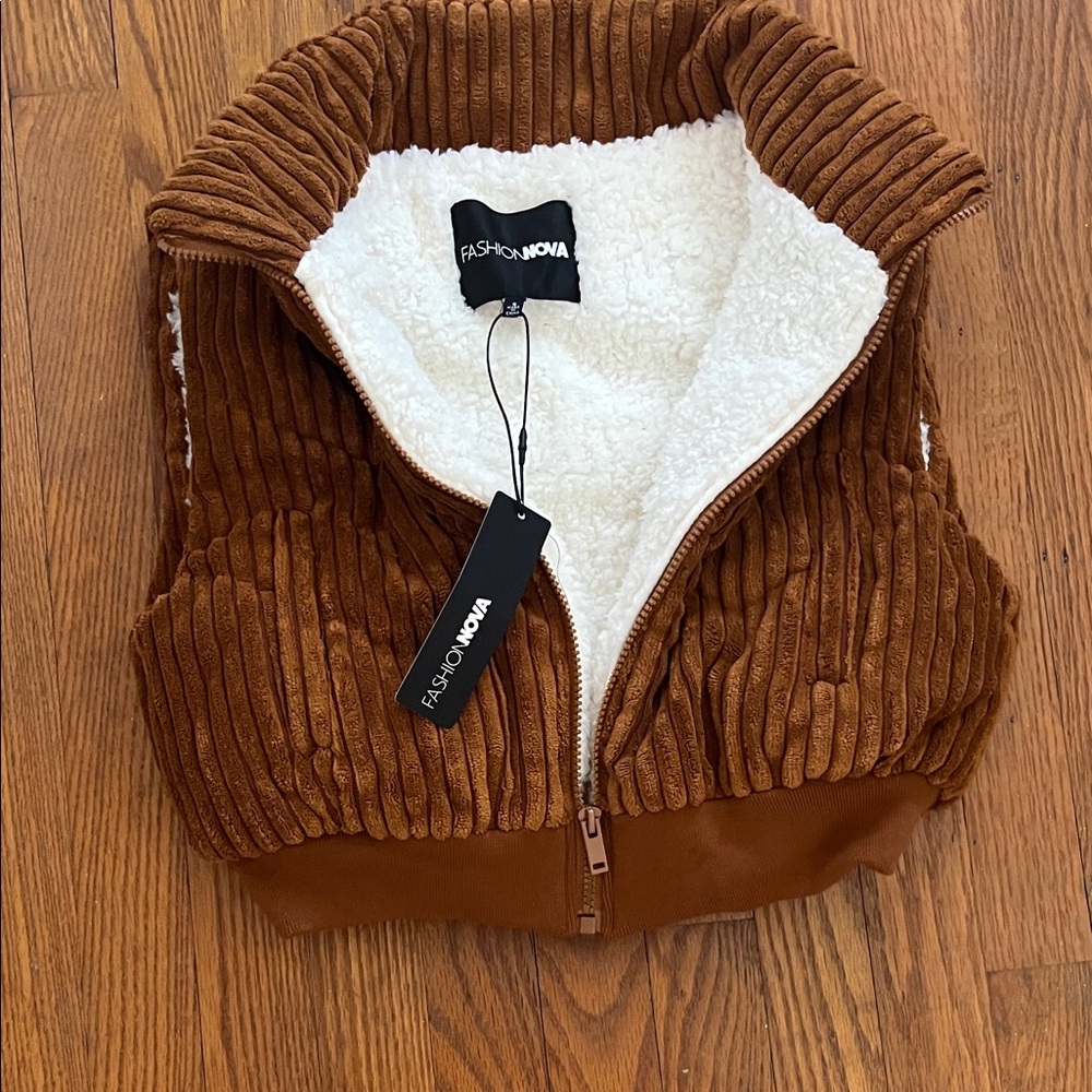 Fashion Nova Cream Sherpa-Lined Corduroy Vest